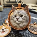 Luckypeti Custom Round Pet Leather Keychain Diameter 9cm