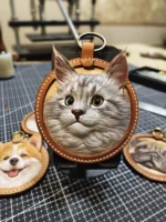 Luckypeti Custom Round Pet Leather Keychain Diameter 9cm